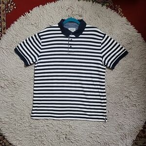 Mens L.L. Bean Polo Shirt Size M Medium Casco Bay Polo Navy Blue White Stripes